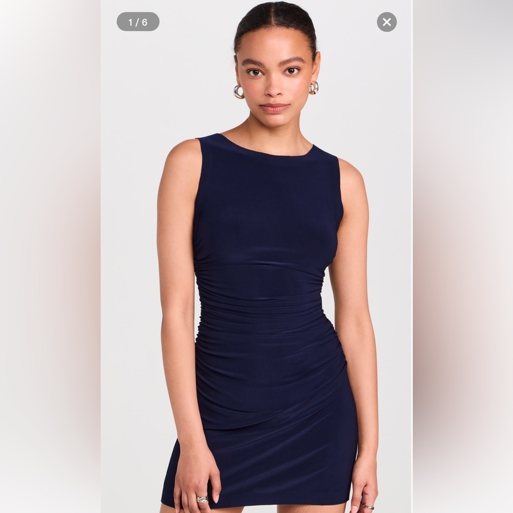 Norma Kamali Sleeveless Shirred Waist Mini Dress.